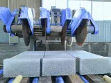 Dinosaw machine showing One operator manages entire line vs 3-4 workers. Automated transport eliminates manual handling